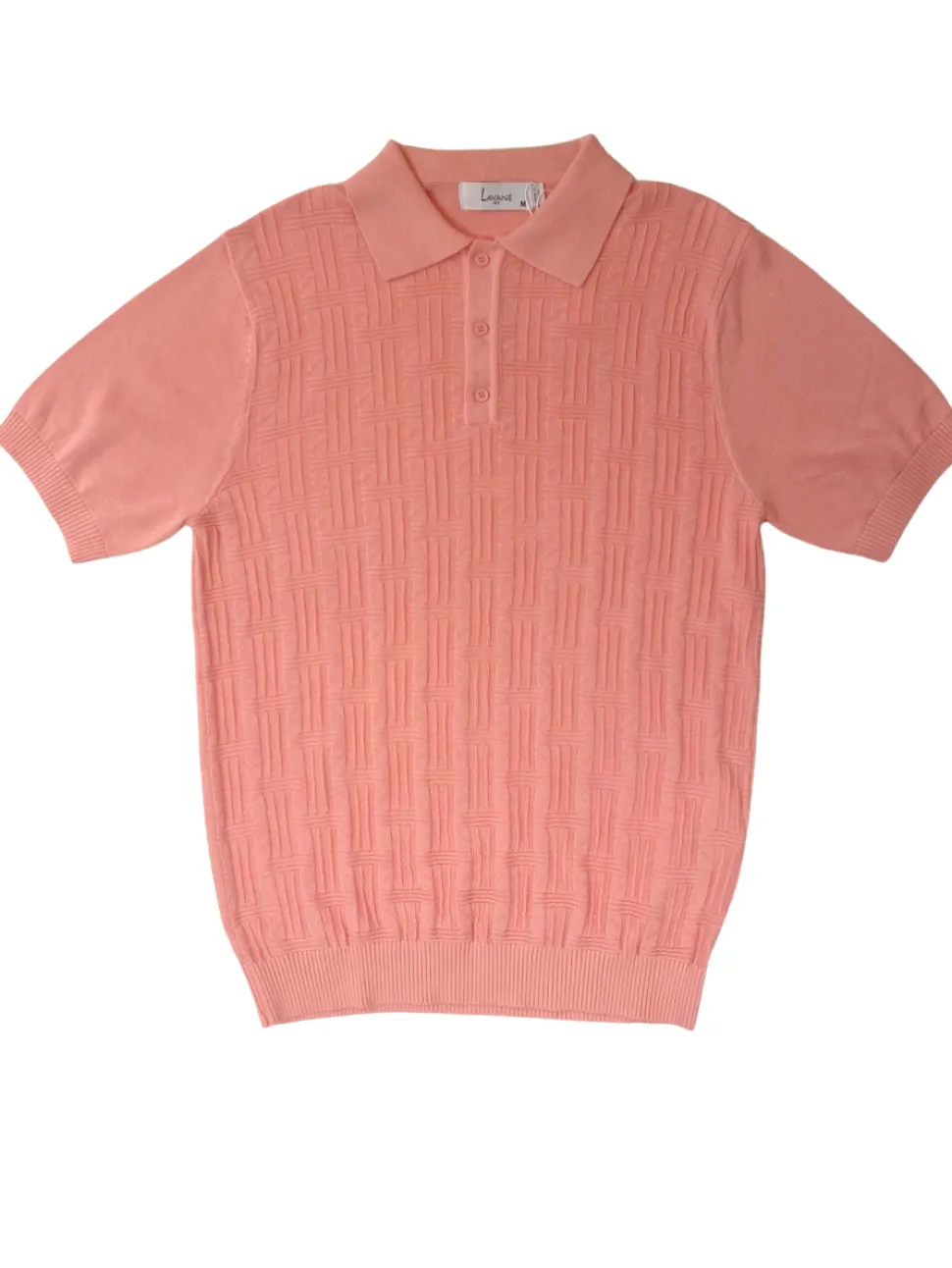 Lavane Mens Coral Pink Textured Short Sleeve Knit Polo Casual Shirt