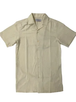 Lavane Mens Cream Textured Short Sleeve Button-Up Casual Shirt