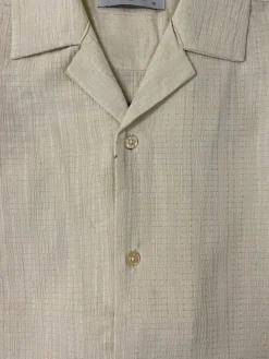 Lavane Mens Cream Textured Short Sleeve Button-Up Casual Shirt