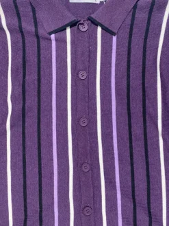Lavane Mens Eggplant Striped Cotton Rayon Blend Knit Button-Up Polo Casual Shirt
