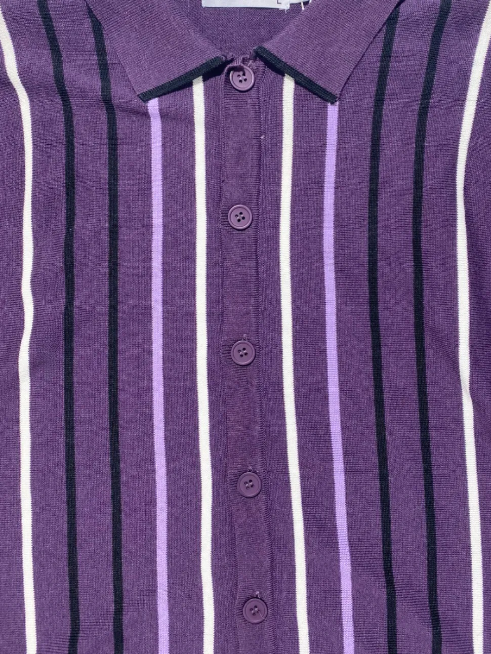 Lavane Mens Eggplant Striped Cotton Rayon Blend Knit Button-Up Polo Casual Shirt