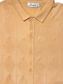 Lavane Mens Gold Textured Diamond Knit Button-Up Polo Casual Shirt