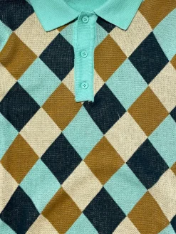 Lavane Mens Mint Argyle Cotton Rayon Blend Short Sleeve Knit Casual Shirt
