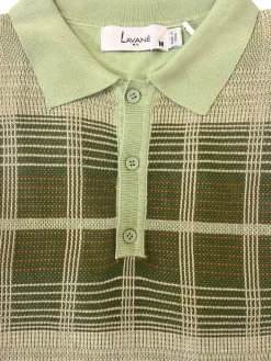 Lavane Mens Sage Green Plaid Short Sleeve Knit Polo Casual Shirt