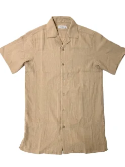 Lavane Mens Sand Textured Short Sleeve Cuban Collar Button-Up Casual Shirt