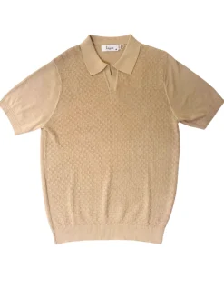 Lavane Mens Sand Textured Short Sleeve Johnny Collar Knit Polo Casual Shirt