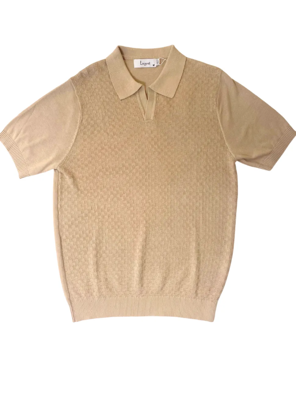 Lavane Mens Sand Textured Short Sleeve Johnny Collar Knit Polo Casual Shirt