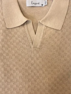 Lavane Mens Sand Textured Short Sleeve Johnny Collar Knit Polo Casual Shirt