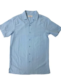 Lavane Mens Sky Blue Textured Short Sleeve Cuban Collar Button-Up Casual Shirt