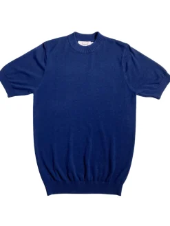 Lavane Mens Solid Cobalt Blue Cotton Rayon Blend Short Sleeve Knit Casual Shirt