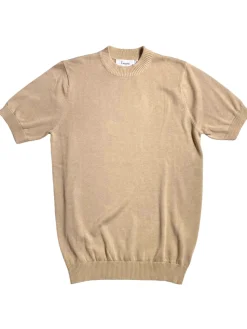 Lavane Mens Solid Sand Cotton Rayon Blend Short Sleeve Knit Casual Shirt