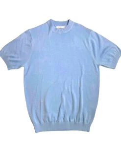 Lavane Mens Solid Sky Blue Cotton Rayon Blend Short Sleeve Knit Casual Shirt