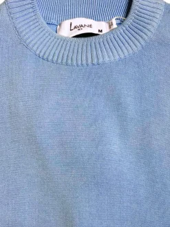 Lavane Mens Solid Sky Blue Cotton Rayon Blend Short Sleeve Knit Casual Shirt