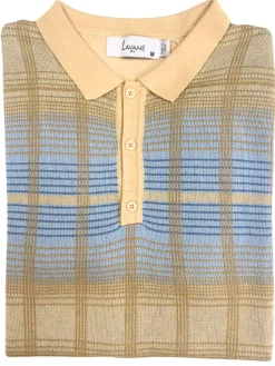 Lavane Mens Tan Plaid Short Sleeve Knit Polo Casual Shirt