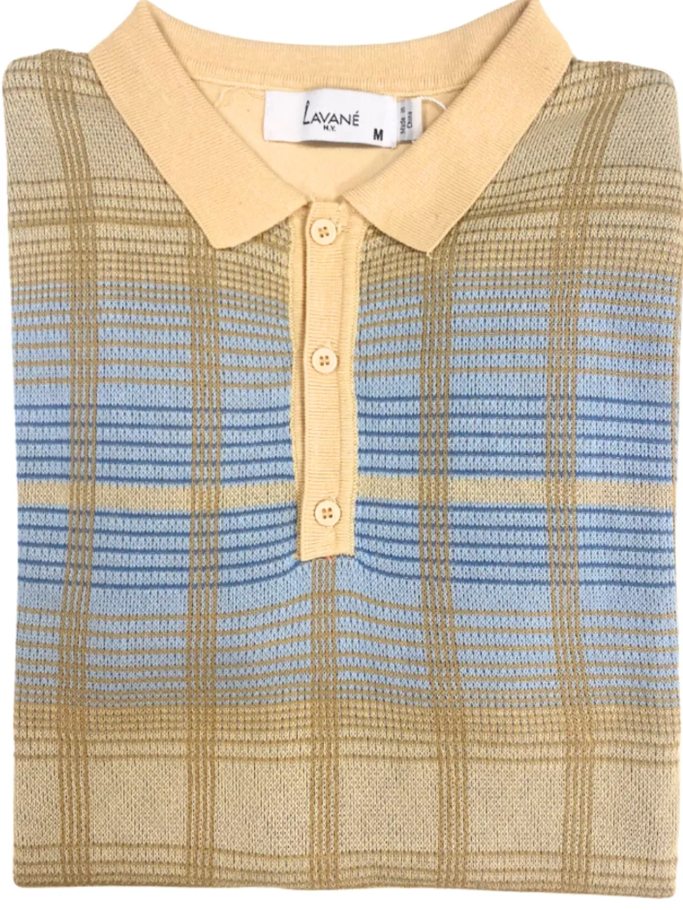 Lavane Mens Tan Plaid Short Sleeve Knit Polo Casual Shirt