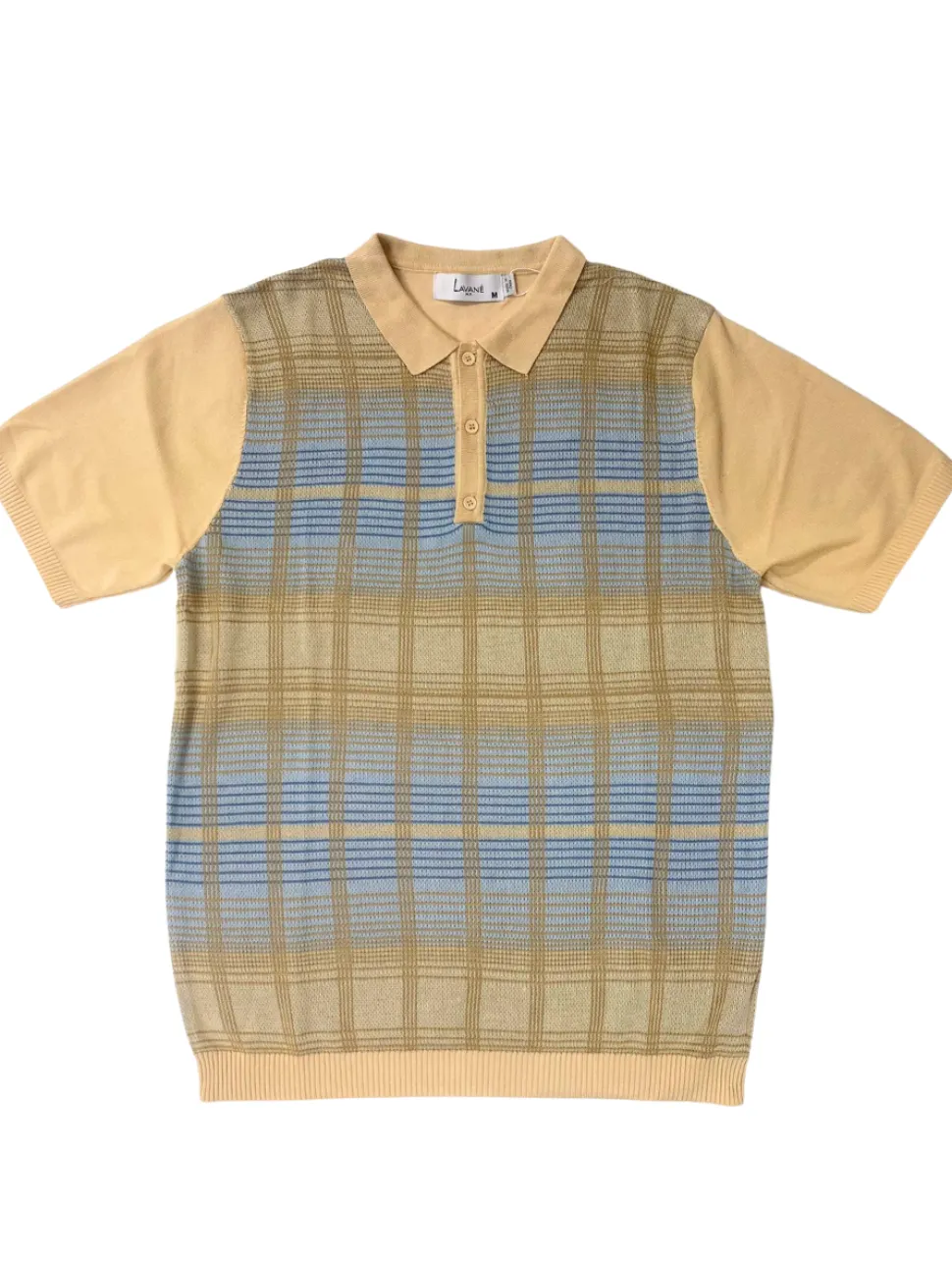 Lavane Mens Tan Plaid Short Sleeve Knit Polo Casual Shirt