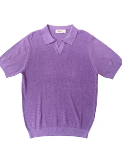 Lavane Mens Violet Textured Short Sleeve Johnny Collar Knit Polo Casual Shirt
