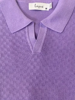 Lavane Mens Violet Textured Short Sleeve Johnny Collar Knit Polo Casual Shirt