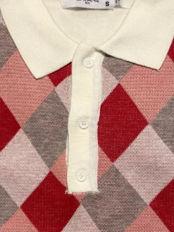 Lavane Mens White Argyle Cotton Rayon Blend Short Sleeve Knit Casual Shirt