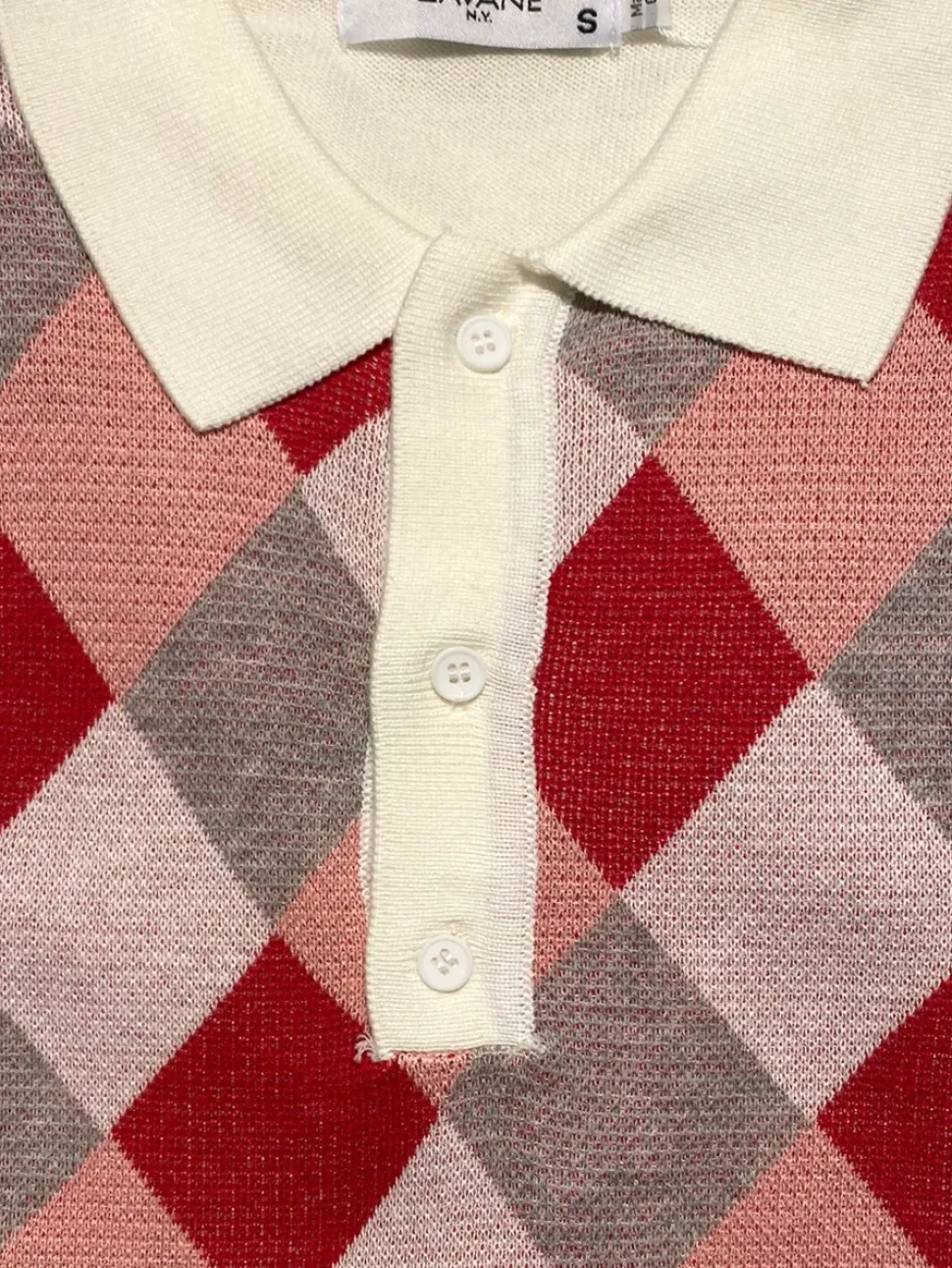 Lavane Mens White Argyle Cotton Rayon Blend Short Sleeve Knit Casual Shirt
