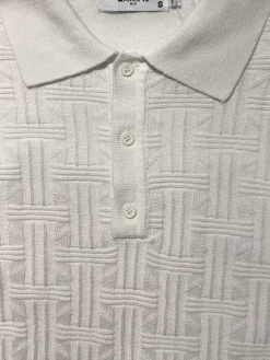 Lavane Mens White Textured Cotton Blend Short Sleeve Knit Polo Casual Shirt