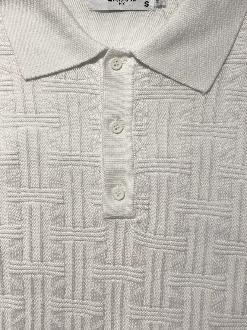 Lavane Mens White Textured Cotton Blend Short Sleeve Knit Polo Casual Shirt