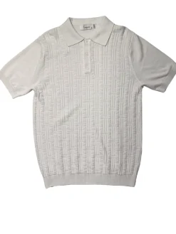 Lavane Mens White Textured Cotton Blend Short Sleeve Knit Polo Casual Shirt