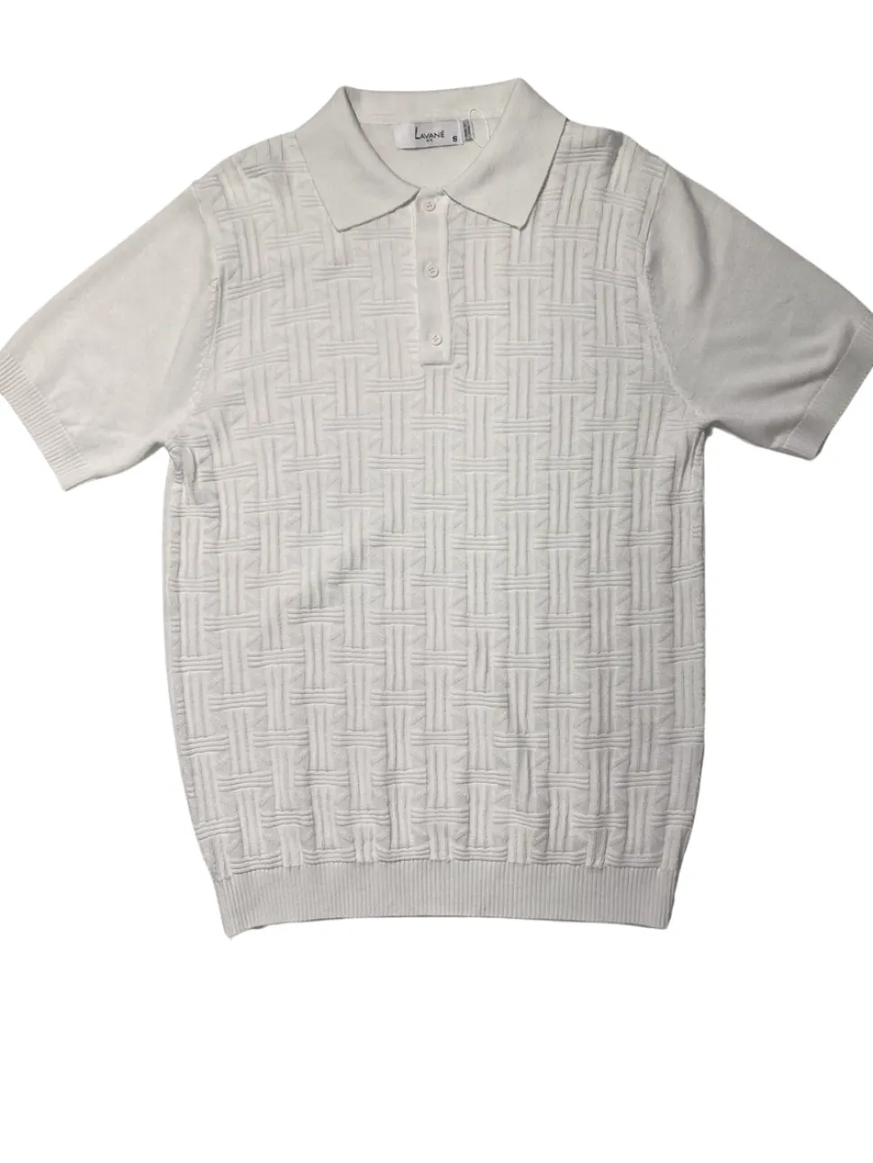 Lavane Mens White Textured Cotton Blend Short Sleeve Knit Polo Casual Shirt