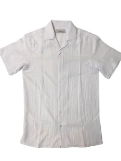 Lavane Mens White Textured Short Sleeve Button-Up Casual Shirt