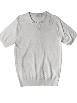 Lavane Mens White Textured Short Sleeve Johnny Collar Knit Polo Casual Shirt