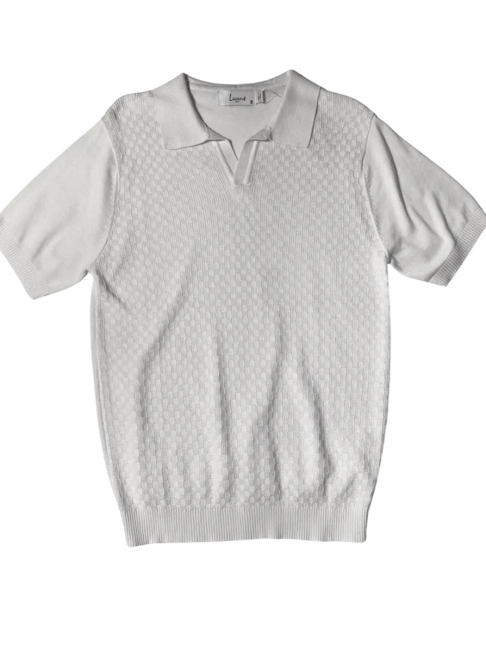 Lavane Mens White Textured Short Sleeve Johnny Collar Knit Polo Casual Shirt