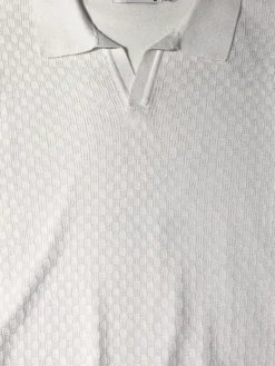 Lavane Mens White Textured Short Sleeve Johnny Collar Knit Polo Casual Shirt