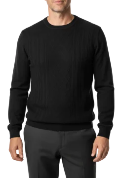 Lavane N.Y. Black Textured Diamond Knit Crewneck Pullover Sweater