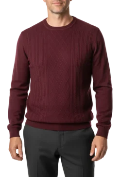 Lavane N.Y. Burgundy Textured Diamond Knit Crewneck Pullover Sweater