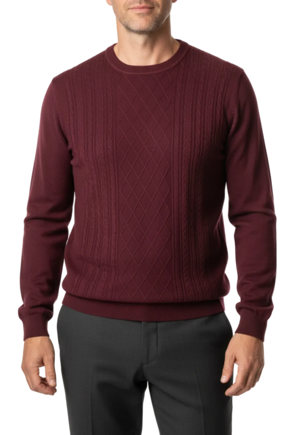Lavane N.Y. Burgundy Textured Diamond Knit Crewneck Pullover Sweater