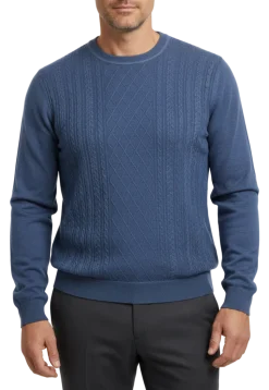 Lavane N.Y. Heather Blue Textured Diamond Knit Crewneck Pullover Sweater