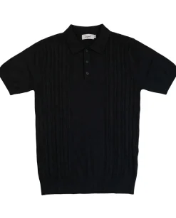Lavane N.Y. Mens Black Diamond Knit Short Sleeve Polo Sweater Shirt