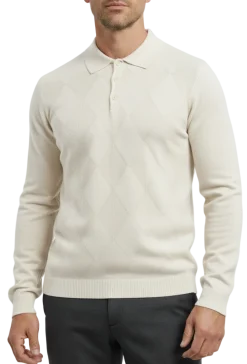 Lavane N.Y. Mens Cream Diamond Knit Polo Sweater Shirt