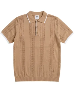 Lavane N.Y. Mens Khaki Brown Knit Short Sleeve Polo Sweater Shirt