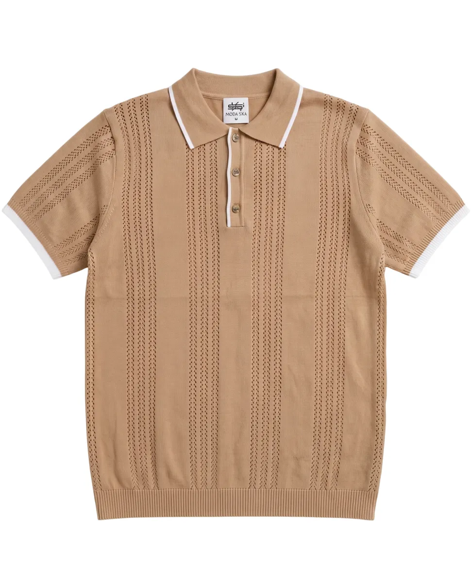 Lavane N.Y. Mens Khaki Brown Knit Short Sleeve Polo Sweater Shirt