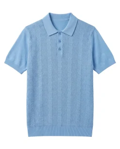 Lavane N.Y. Mens Light Blue Textured Knit Short Sleeve Polo Sweater Shirt