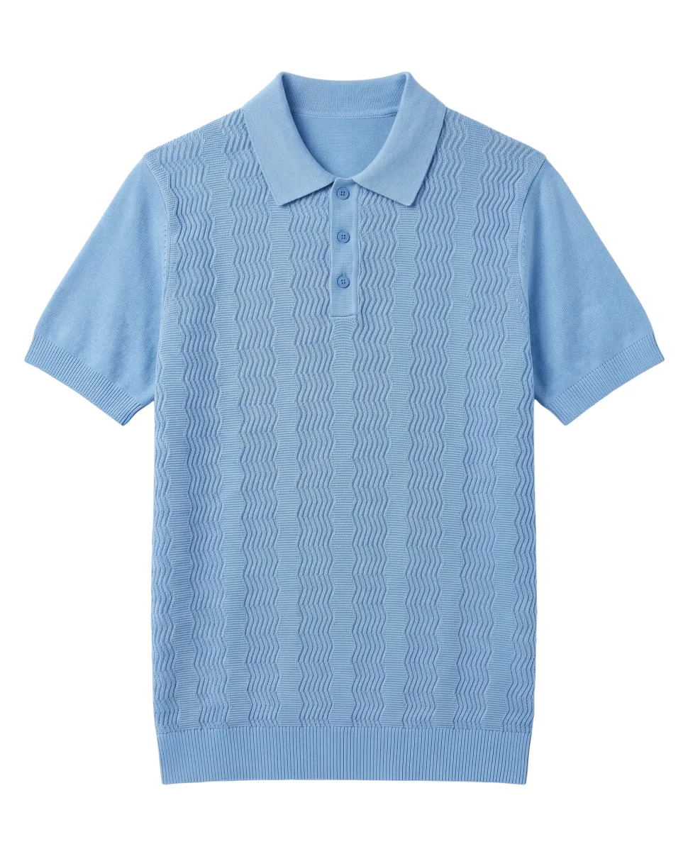 Lavane N.Y. Mens Light Blue Textured Knit Short Sleeve Polo Sweater Shirt