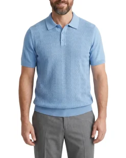 Lavane N.Y. Mens Light Blue Textured Knit Short Sleeve Polo Sweater Shirt
