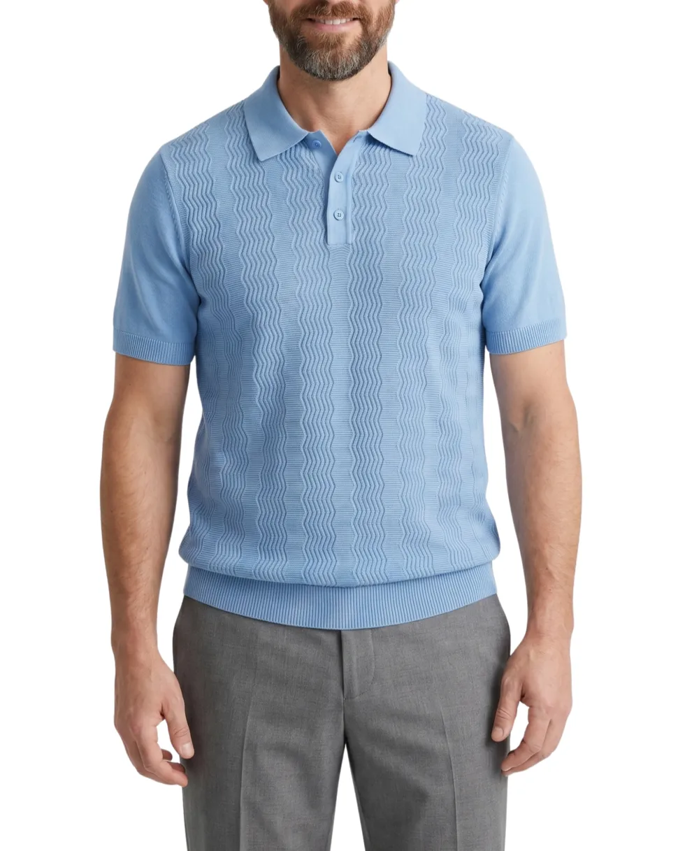 Lavane N.Y. Mens Light Blue Textured Knit Short Sleeve Polo Sweater Shirt