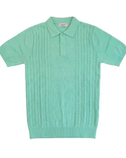 Lavane N.Y. Mens Mint Green Diamond Knit Short Sleeve Polo Sweater Shirt