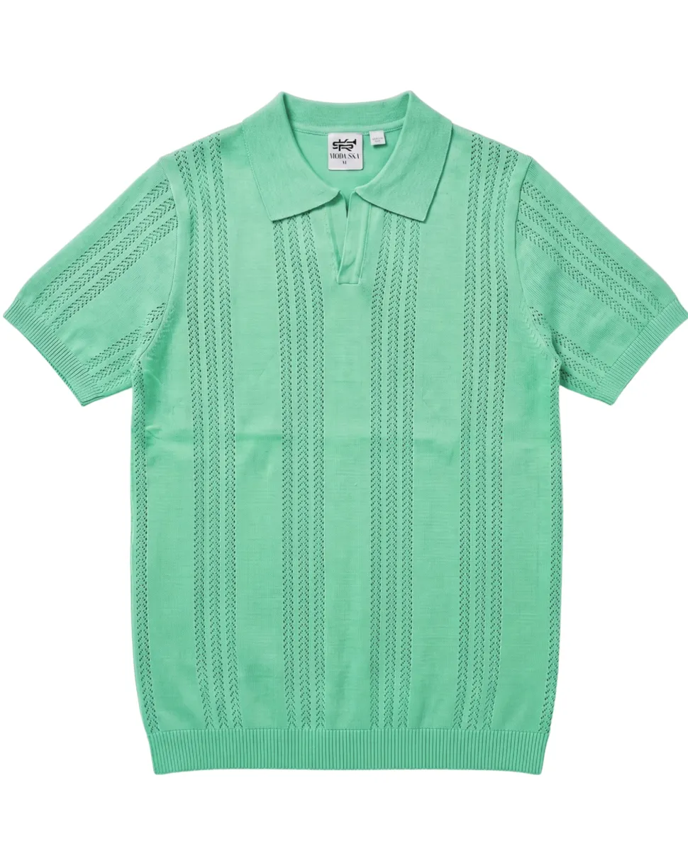 Lavane N.Y. Mens Sage Green Knit Short Sleeve Polo Sweater Shirt