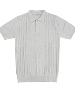 Lavane N.Y. Mens White Diamond Knit Short Sleeve Polo Sweater Shirt