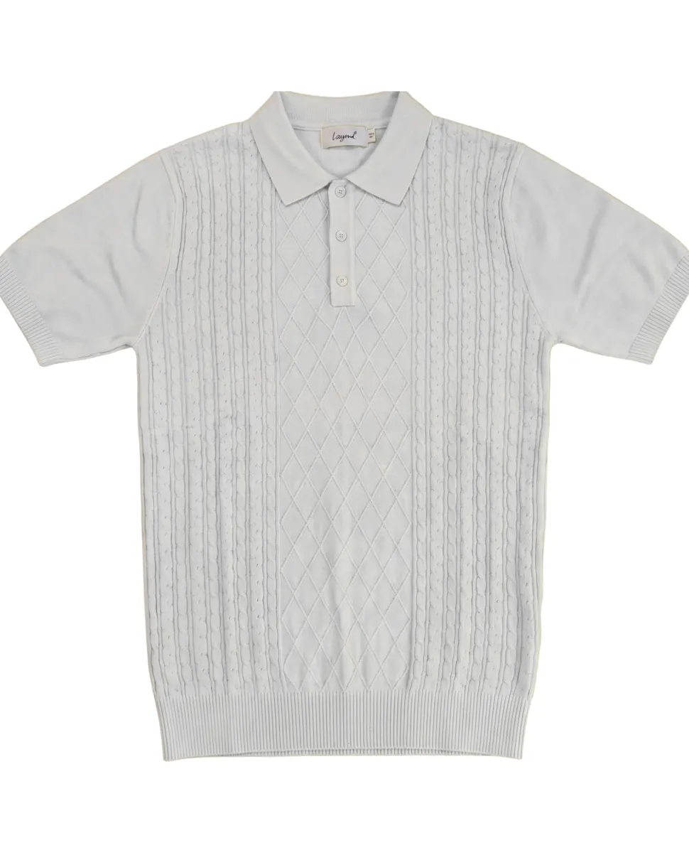 Lavane N.Y. Mens White Diamond Knit Short Sleeve Polo Sweater Shirt