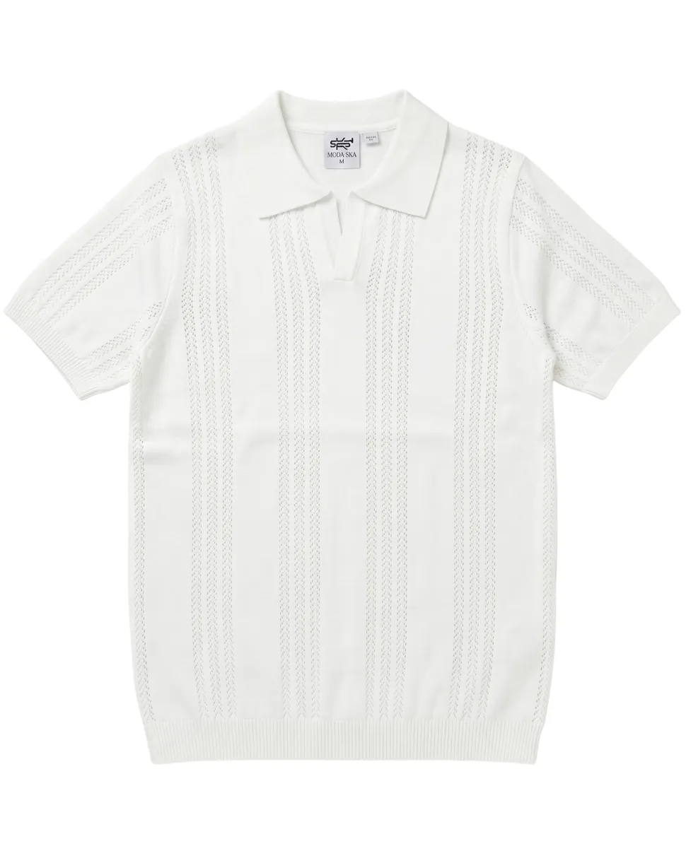Lavane N.Y. Mens White Knit Short Sleeve Polo Sweater Shirt