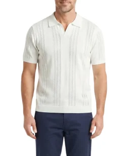 Lavane N.Y. Mens White Knit Short Sleeve Polo Sweater Shirt
